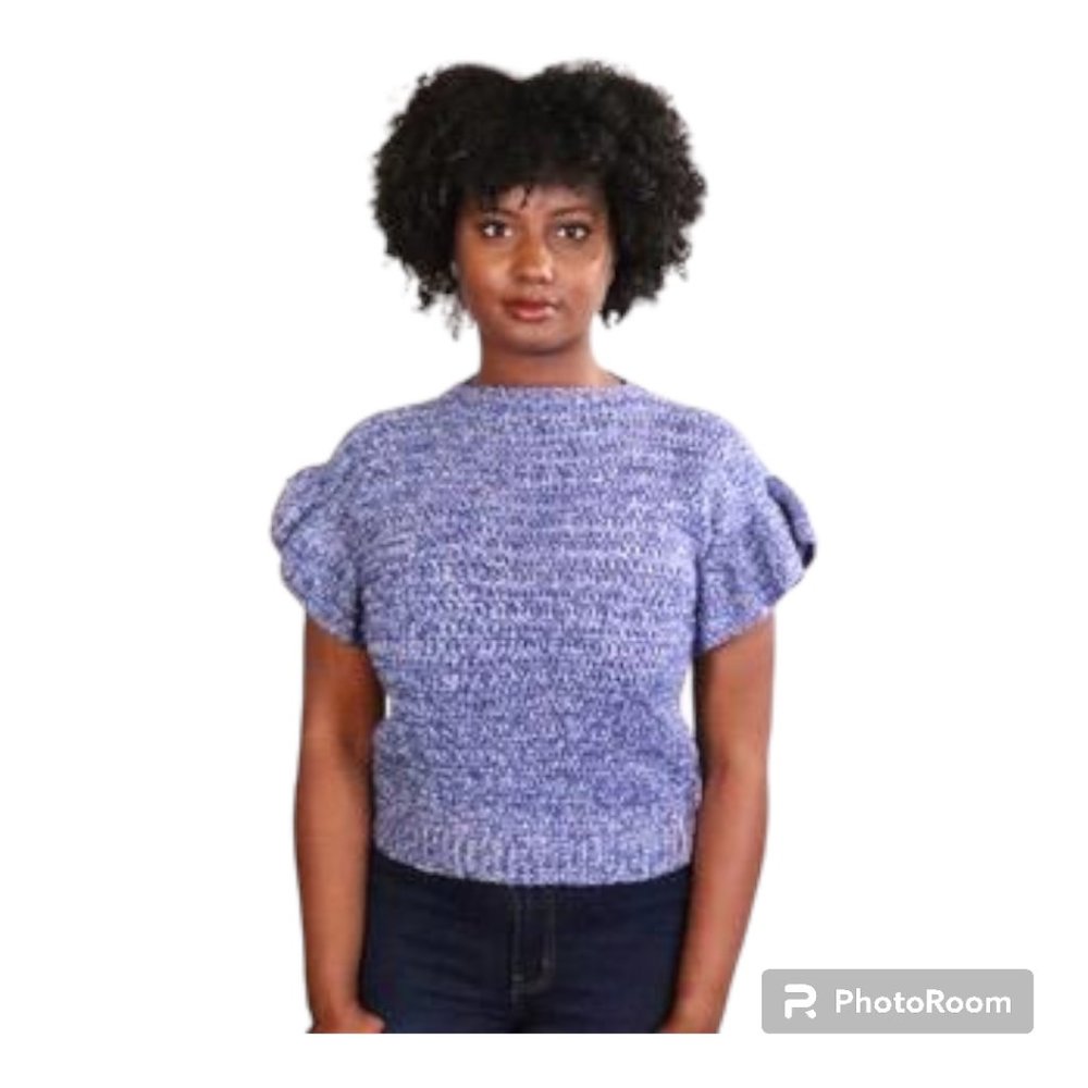 Ruffle Sleeve Top (Denim)